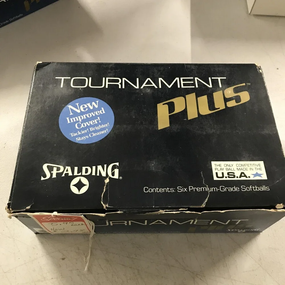 NUMBER_Vintage Spalding Tournament Plus Softballs 12 White Slowpitch Raised Seam